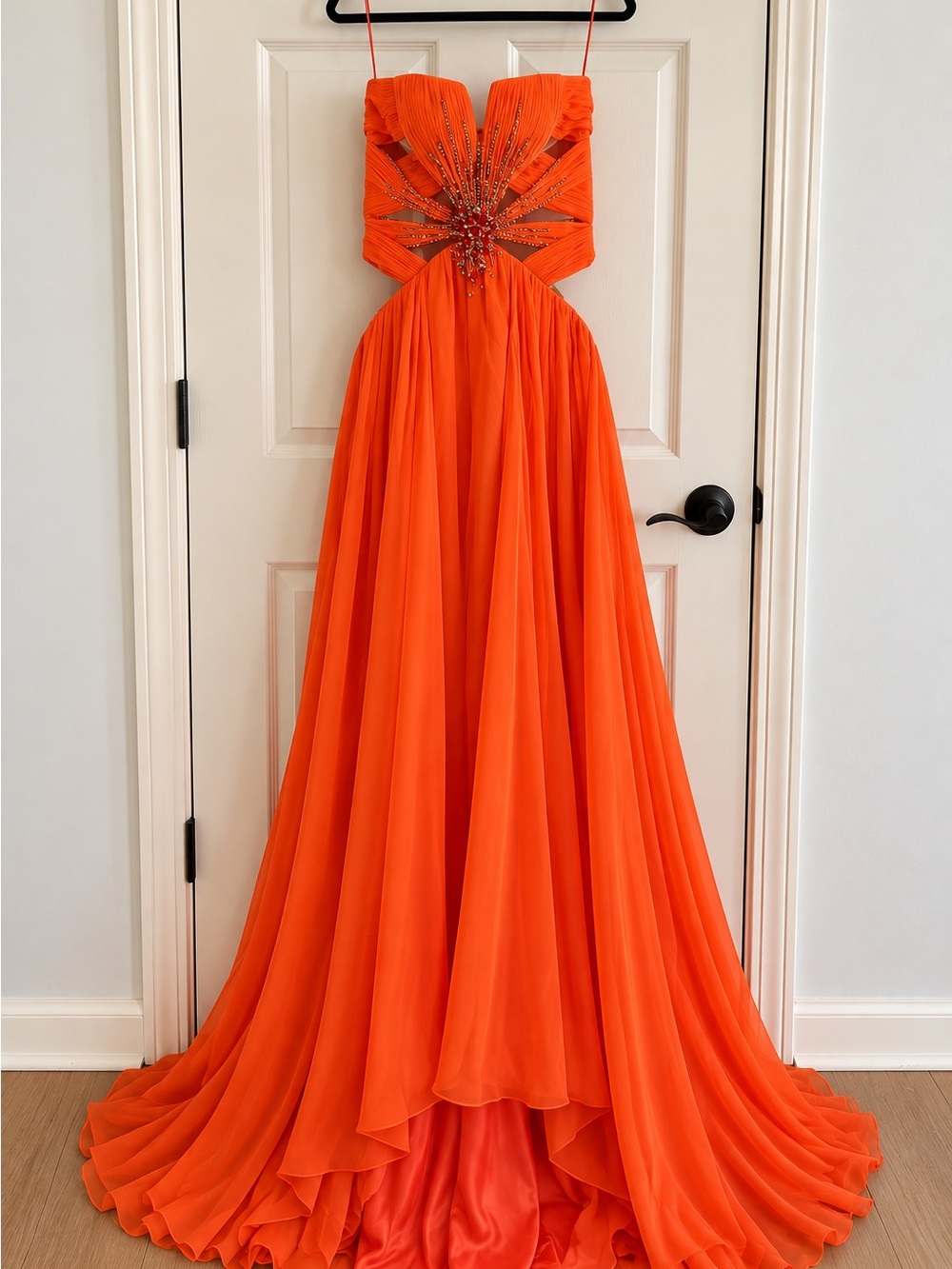 JOVANI COUTURE- Originally $4000 Orange Beaded Cut-Out Pageant Gown